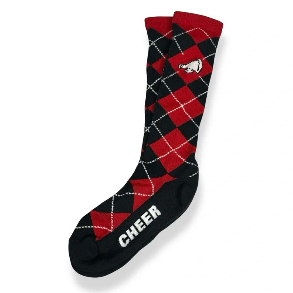 Red‎ Black White Argyle Cheer Socks Womens Size M 8-12 Mid Calf NWOT